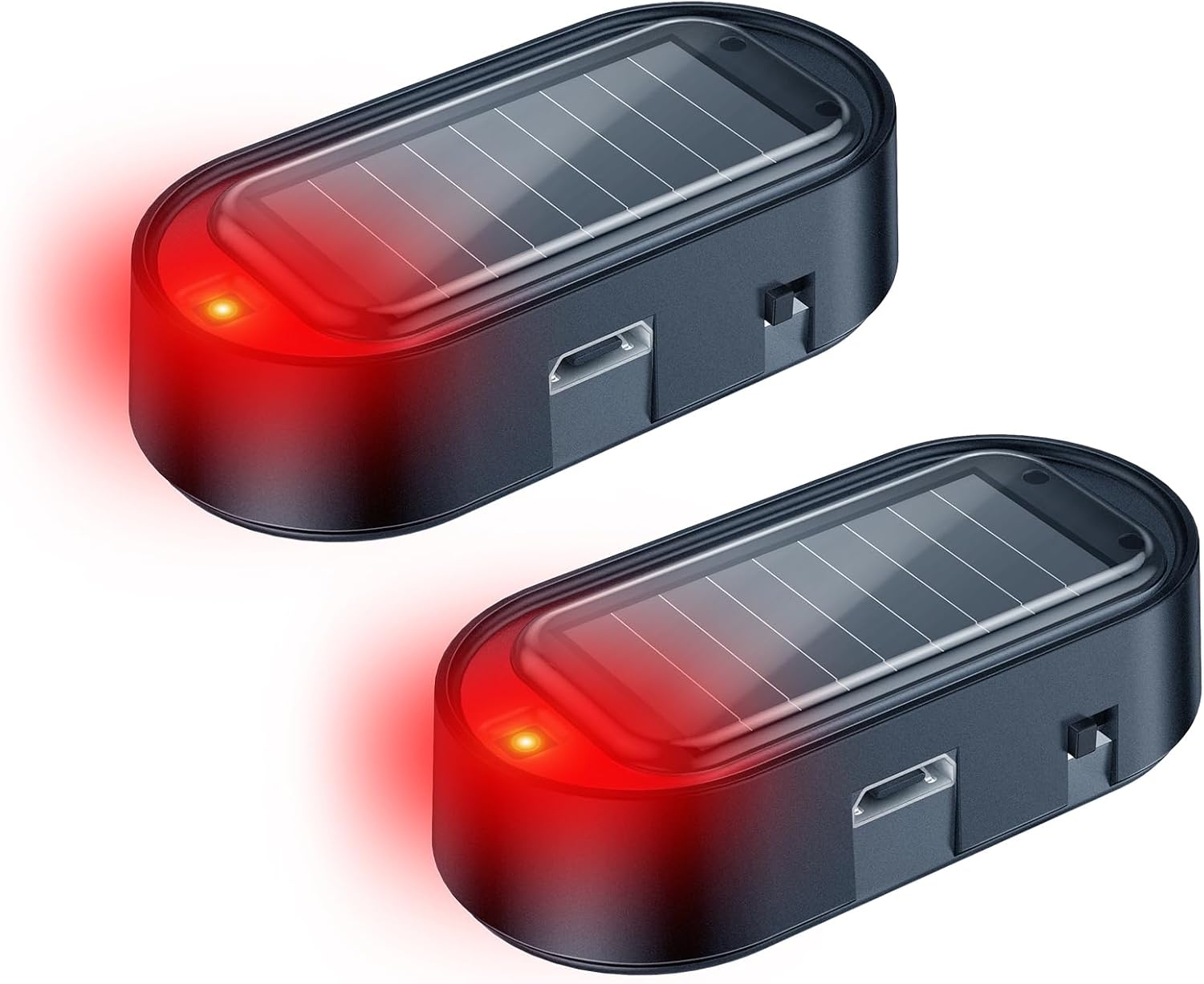 ELECTOP Car Solar Power Simulated Dummy Alarm, Anti-Theft LED Flashing Security, Automotive Warning Safety Light with USB Charging Port, 2PCS (Red)