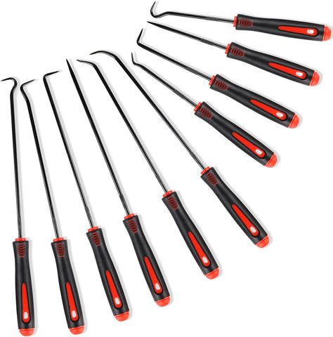 Rindion 10PCS Pick Set Mechanic, Hook and Pick Tool Set with Non-Slip Grip, Long & Mini Automotive Pick Set for O-Ring, Seal & Gasket Removal, Car Repair, Mechanical and DIY Use(Red)