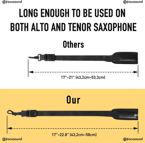 Focusound Upgraded Length Tenor Saxophone Neck Strap Soft Sax Leather Strap Padded for Alto and Tenor Saxophone