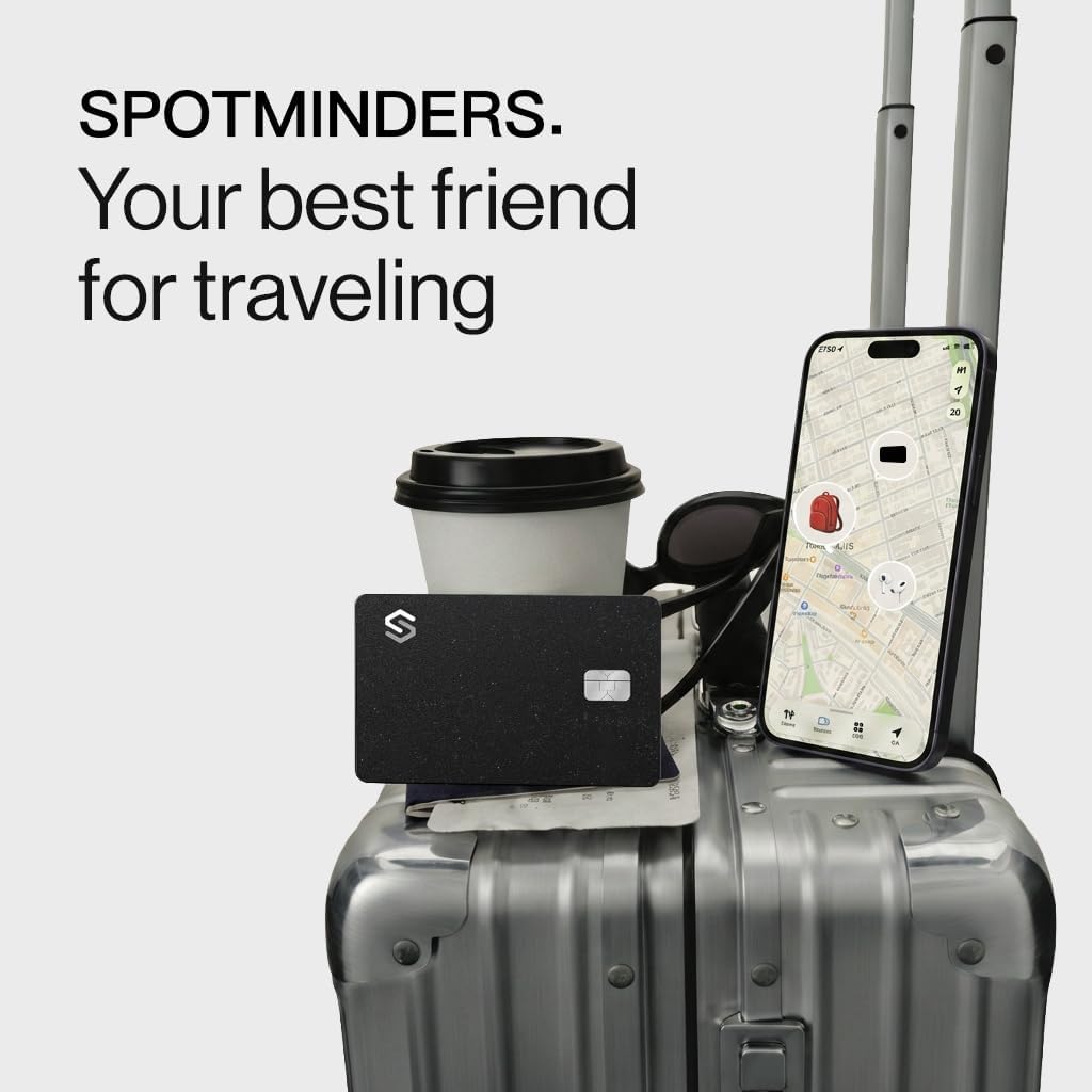 SPOTMINDERS Apple MFi Certified Wallet Tracker PRO Works with Apple Find My IP68 Rechargeable Tracking Card for Wallet Luggage Passport 0.07in Slim Credit Card Design Item Finder