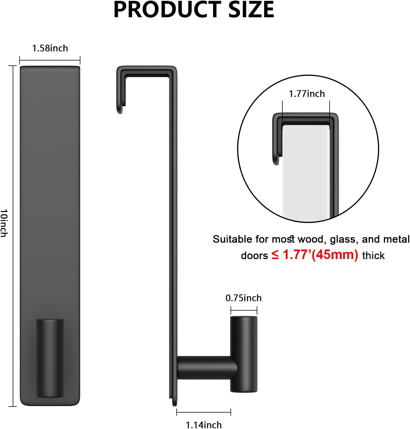 PMMASTO 10 Inch Over The Door Hooks, Black- 2 Pack, T Shape