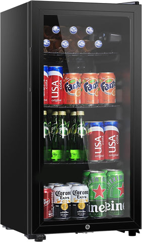 HAILANG 3.2 Cu.Ft Beverage Refrigerator, Mini Fridge with Glass Door, Black