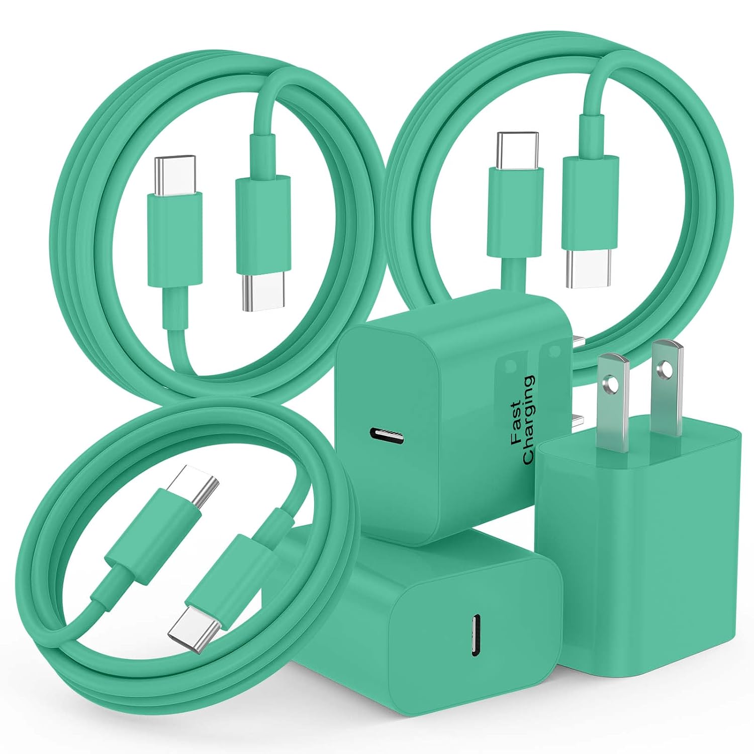 20W iPhone Charger Fast Charging 3-Pack with 6FT USB C to USB Cable, Green