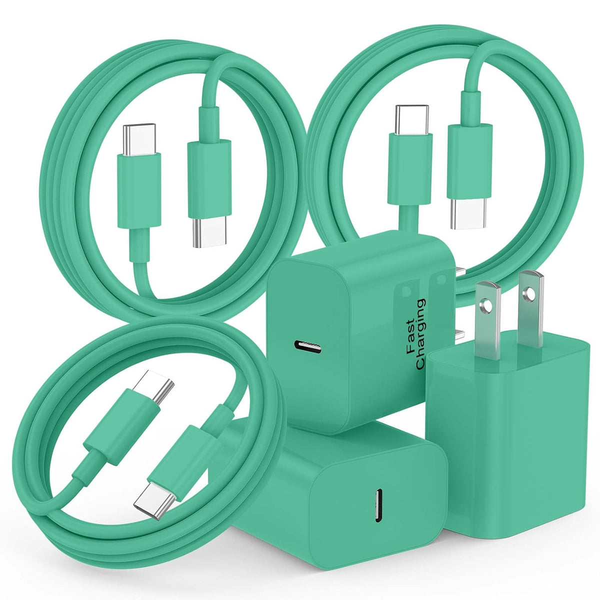 20W iPhone Charger Fast Charging 3-Pack with 6FT USB C to USB Cable, Green