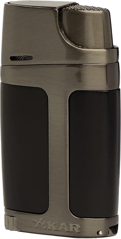 XIKAR ELX Double Jet Flame Butane Torch Lighter with 9mm Cigar Punch – Refillable Butane Lighter with Fuel Window – Wind-Resistant Adjustable Flame – Premium Cigar Accessory – Black with Gunmetal