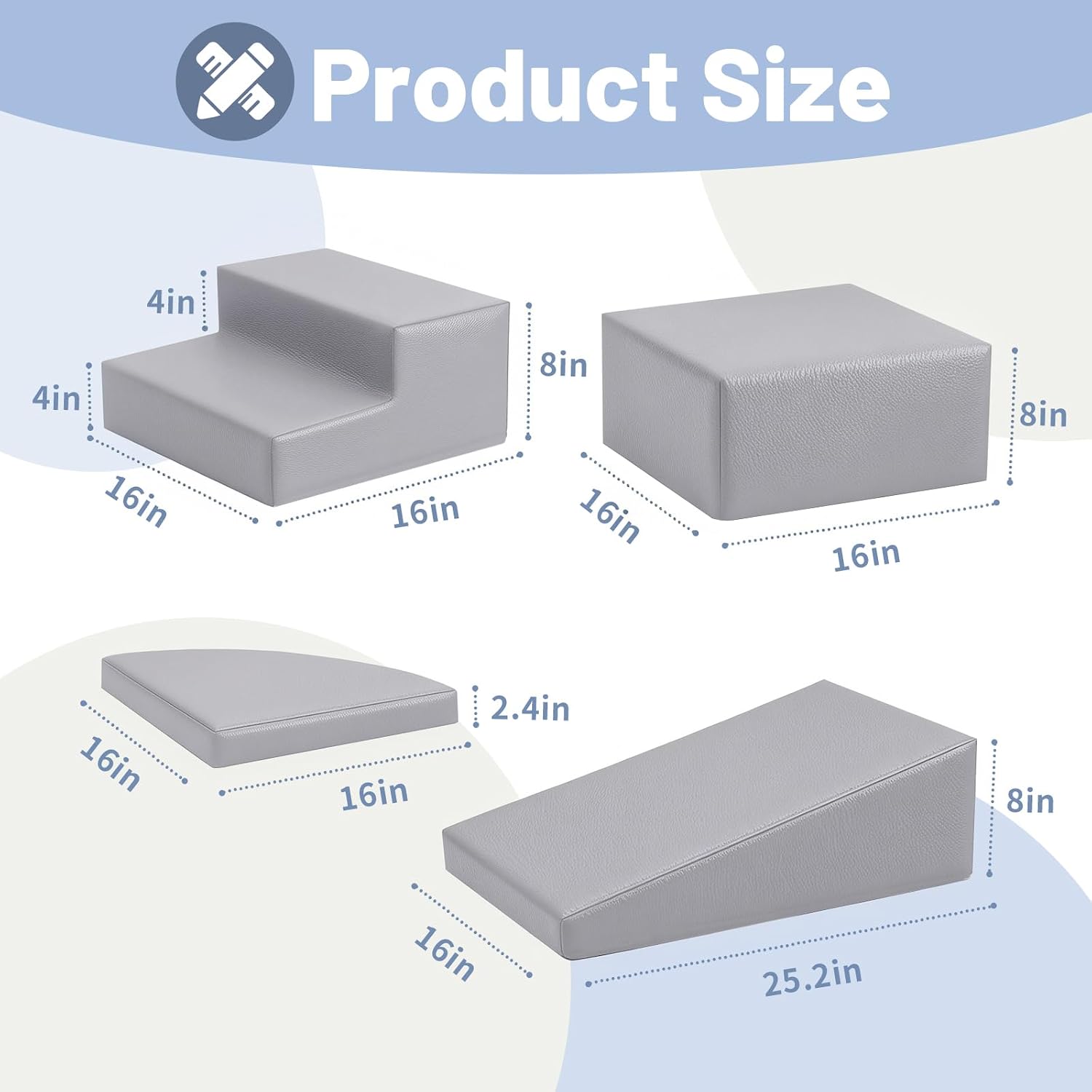 JungleDove 4-Piece PU Leather Baby Foam Climbing Blocks for Toddlers - Soft Play Climbing Toys for Toddlers - Foam Climbing Set for Crawling and Sliding Indoor (Gray)