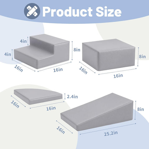 JungleDove 4-Piece PU Leather Baby Foam Climbing Blocks for Toddlers - Soft Play Climbing Toys for Toddlers - Foam Climbing Set for Crawling and Sliding Indoor (Gray)