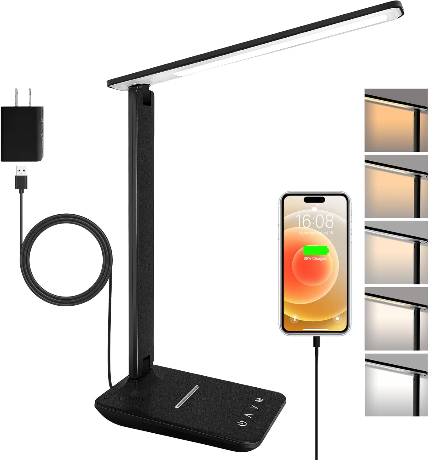 LED Desk Lamp for Office Home, 500LM Bright Touch Control USB Charging Port