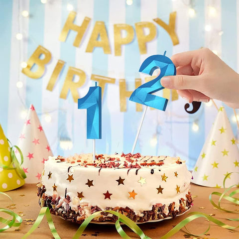 Number Birthday Candles(8 Candle Blue) 3D Diamond Shape Number Happy Birthday Cake Candles for Birthday Party Wedding Decoration Reunions Theme Party