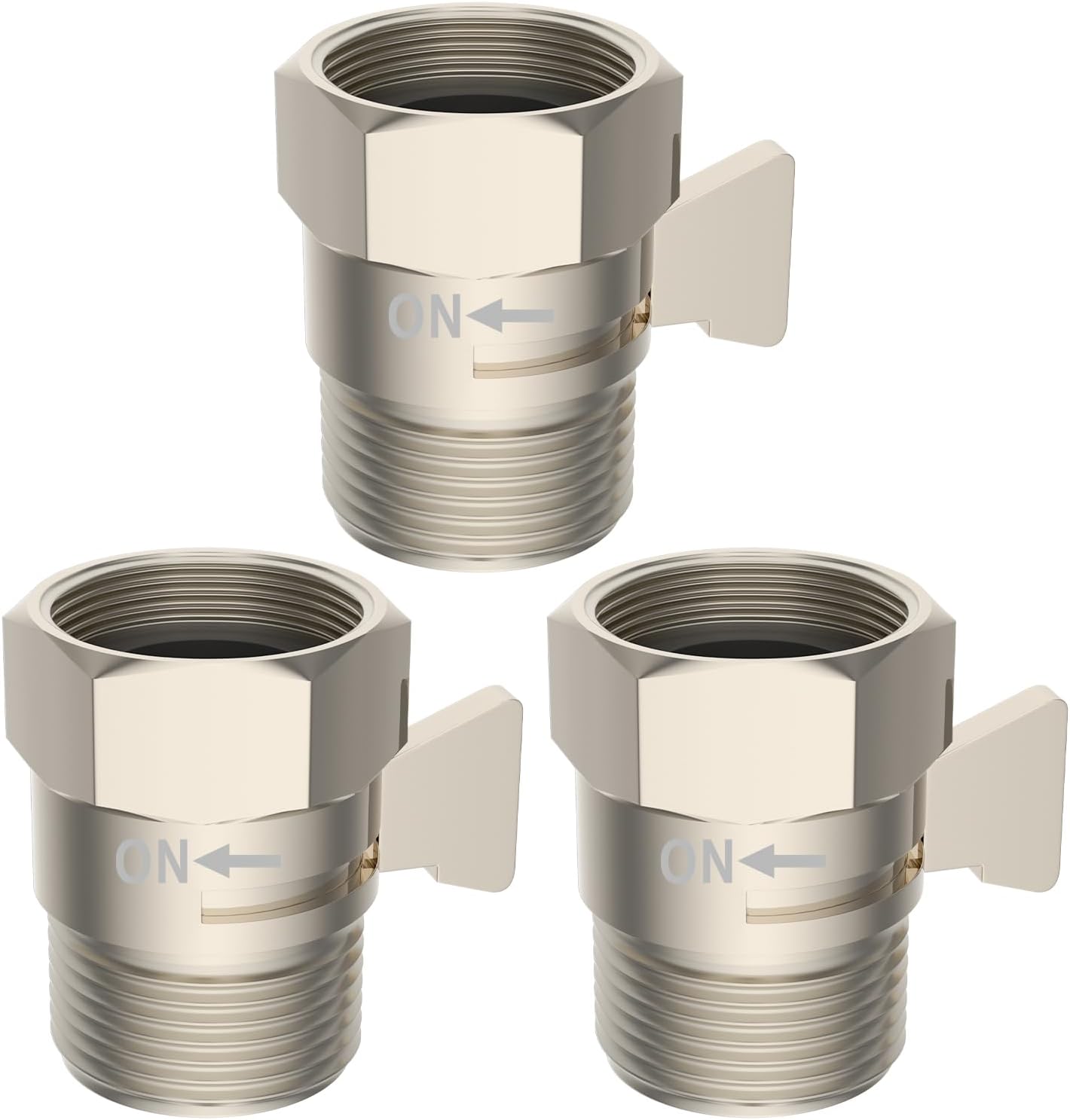 Hibbent All Metal 3 Pack Shower Head Flow Control Valve, G1/2 Brass Shut-off Valve with Metal Handle Lever, Shut OFF Water Flow Control Regulator for Handheld Shower, or Bidet Sprayer, Brushed Nickel