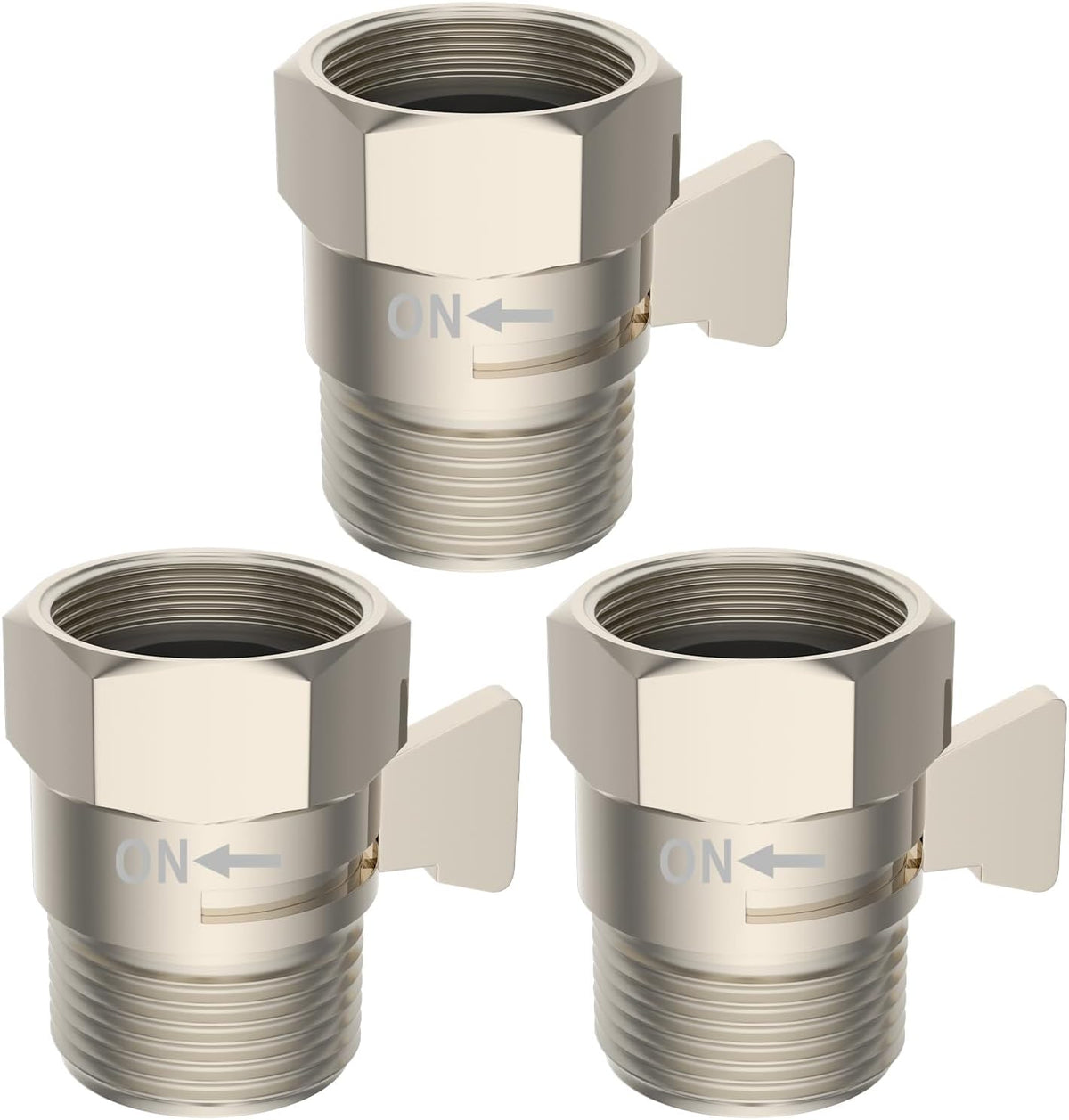 Hibbent All Metal 3 Pack Shower Head Flow Control Valve, G1/2 Brass Shut-off Valve with Metal Handle Lever, Shut OFF Water Flow Control Regulator for Handheld Shower, or Bidet Sprayer, Brushed Nickel