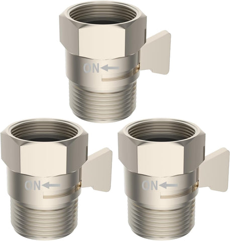 Hibbent All Metal 3 Pack Shower Head Flow Control Valve, G1/2 Brass Shut-off Valve with Metal Handle Lever, Shut OFF Water Flow Control Regulator for Handheld Shower, or Bidet Sprayer, Brushed Nickel