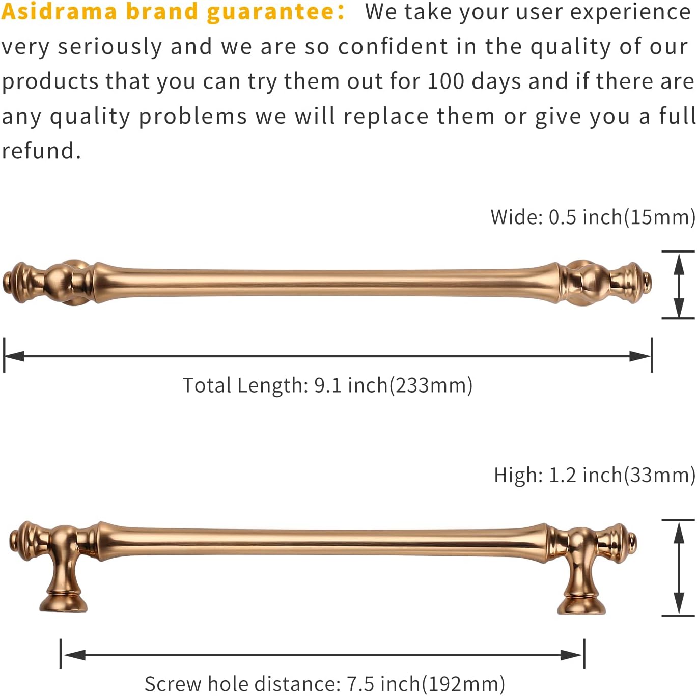 Asidrama 1 Pack 7.5 Inch(192mm) Champagne Bronze Kitchen Cabinet Handles,Brushed Brass Cabinet Pulls Kitchen Cabinet Hardware for Cupboard Gold Drawer Pulls