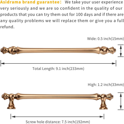 Asidrama 1 Pack 7.5 Inch(192mm) Champagne Bronze Kitchen Cabinet Handles,Brushed Brass Cabinet Pulls Kitchen Cabinet Hardware for Cupboard Gold Drawer Pulls