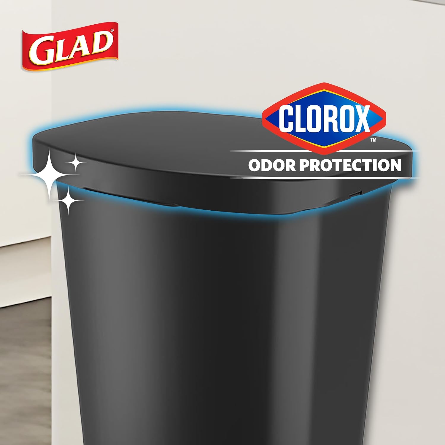 Glad Premium Trash Can with Clorox Odor Protection, 13 Gallon, Black