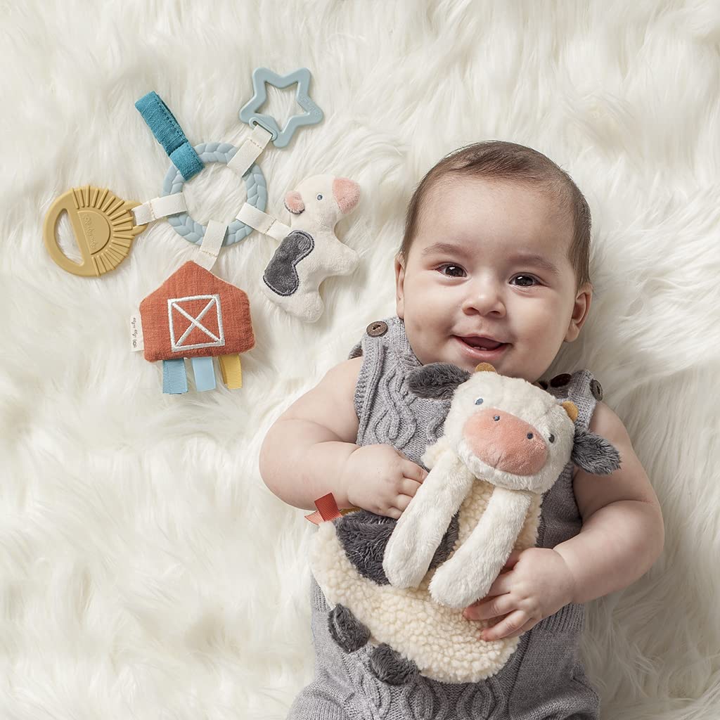 Itzy Ritzy Farm Toy Gift Set - Includes Cow Lovey & Farm-Themed Busy Ring