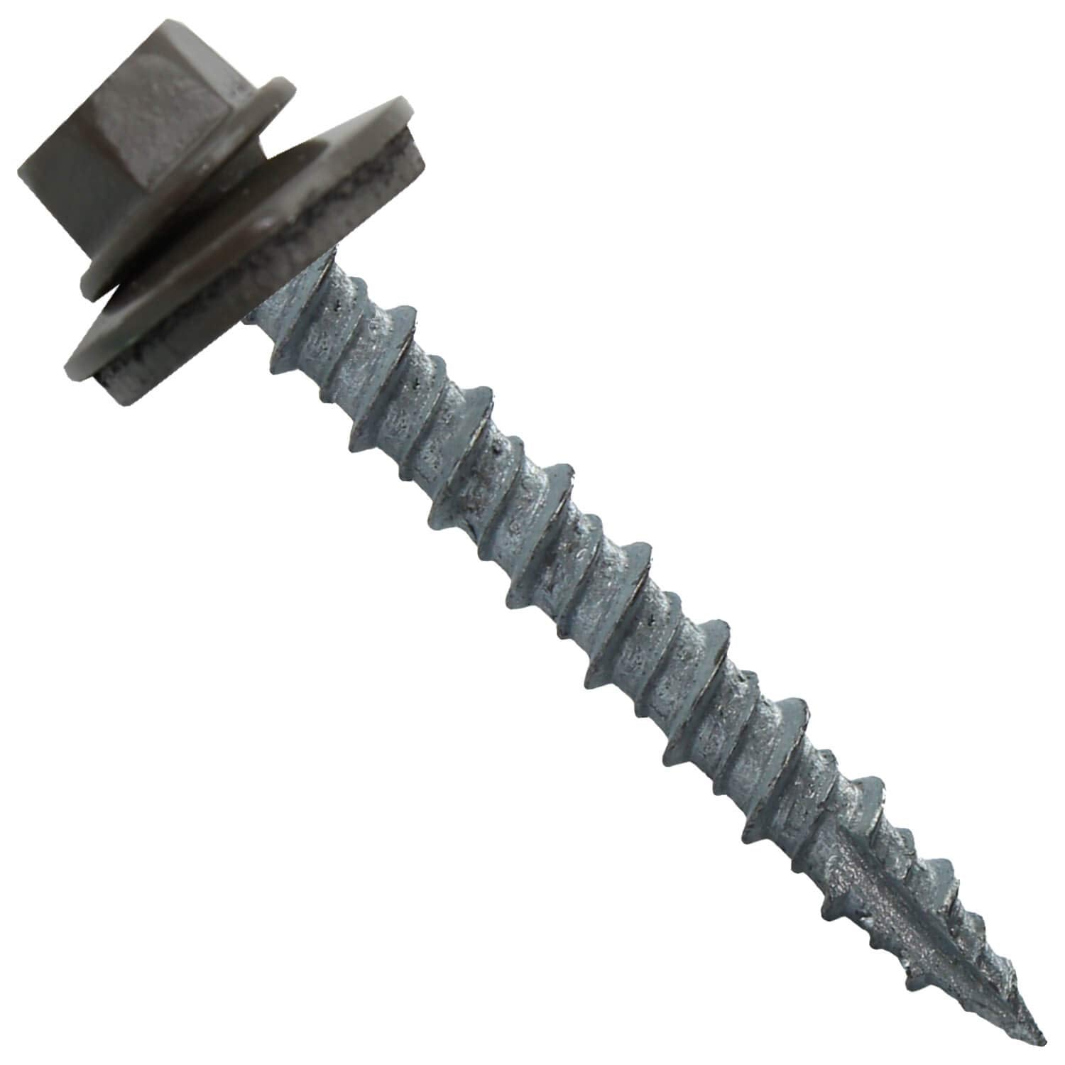 10 x 1-1/2" Antique Bronze Metal Roofing Screws - Hex Washer Head- Self-Starting/Tapping - EPDM Washer. 1 x 250 Count Bag - 250 Screws