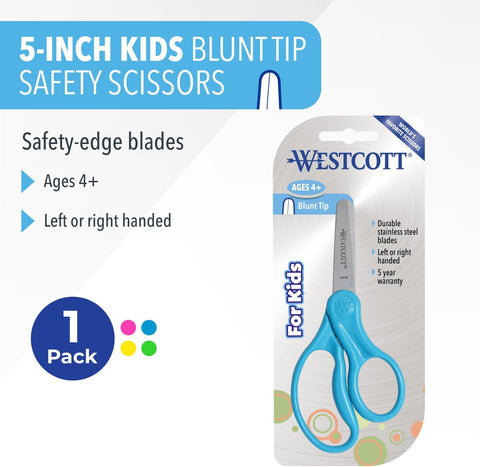 Westcott 13130 Right- and Left-Handed Scissors, Kids' Scissors, Back to School, Classroom Supplies, Ages 4-8, 5-Inch Blunt Tip, Assorted