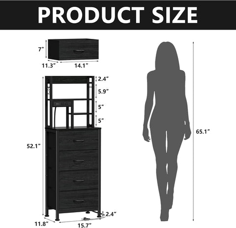 Furnulem Tall Nightstand, LED Night Stand with Charging Station