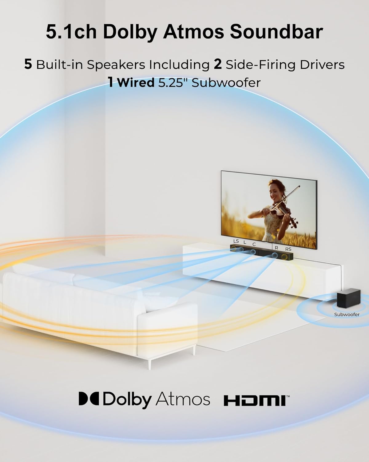 ULTIMEA 5.1CH Surround Sound Bar System with Dolby Atmos, Poseidon M60