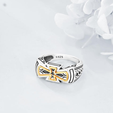 Cross Ring for Men 925 Sterling Silver Celtic Knot Vintage Ring Size 9 Christian Fashion Jewelry Gift for Boyfriend