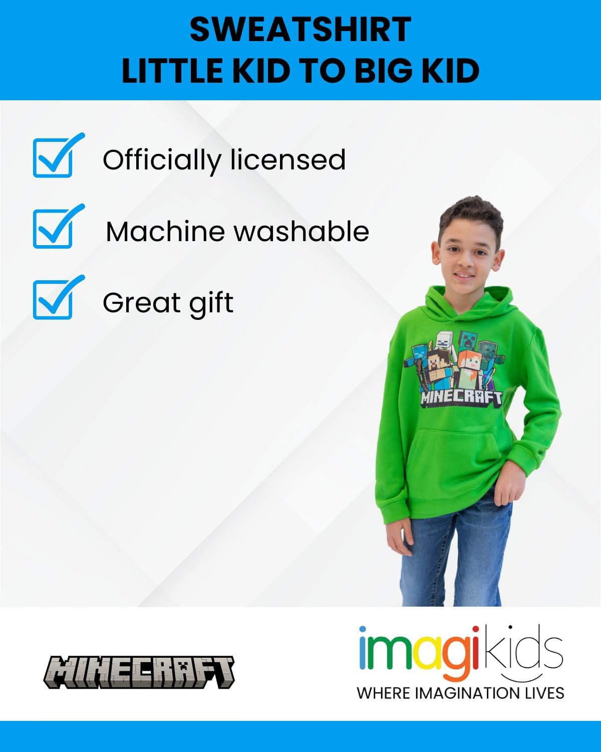 Minecraft Boys' Fleece Hooded Sweatshirt Little Kid to Big Kid