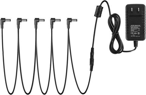 Donner DPA-1 9V DC 1A Power Supply Adapter for Electronic Keyboard, Digital Piano & Guitar Pedals, Tip Negative AC Adapter with 5-Way Daisy Chain Cable for Effects Pedal & MIDI Controller (Pack of 2)