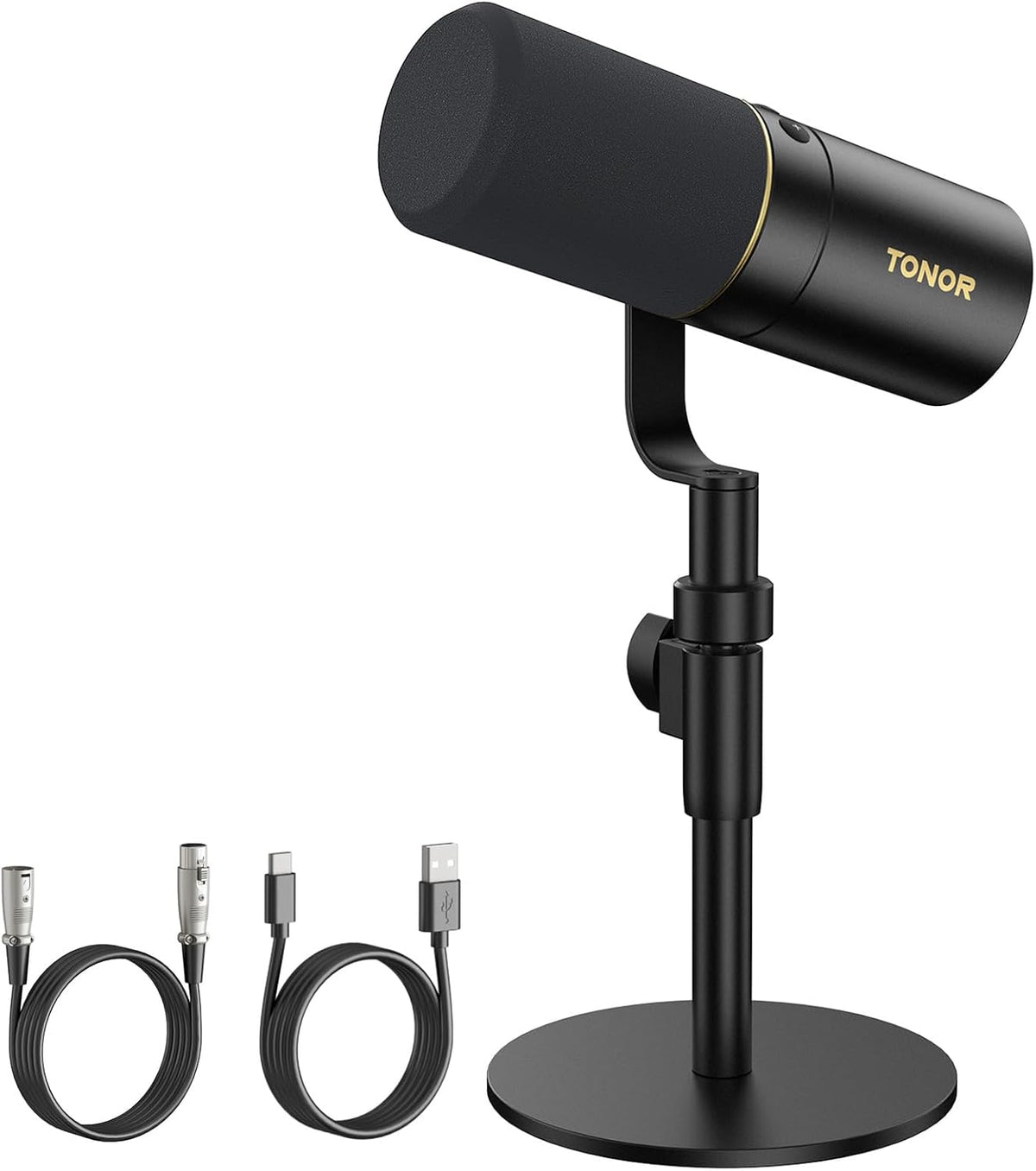 TONOR Dynamic Podcast Microphone, XLR/USB Mic for Recording, Streaming, XLR Cardioid Studio Mic with Quick Mute, 3.5mm Jack, Volume Control, 200 cm/78inch Cable, with Desktop Stand, Black, TD520