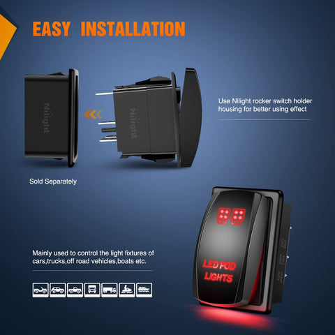 Nilight LED POD Lights Rocker Switch with Jumper Wires Set 5Pin Laser Red