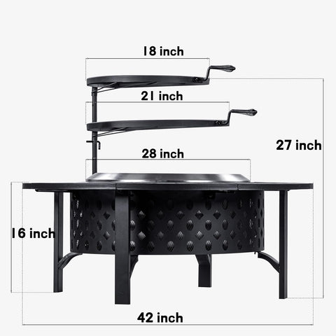 OutVue 42 Inch Smokeless Fire Pit with 2 Grills, Large Firepits for Outside