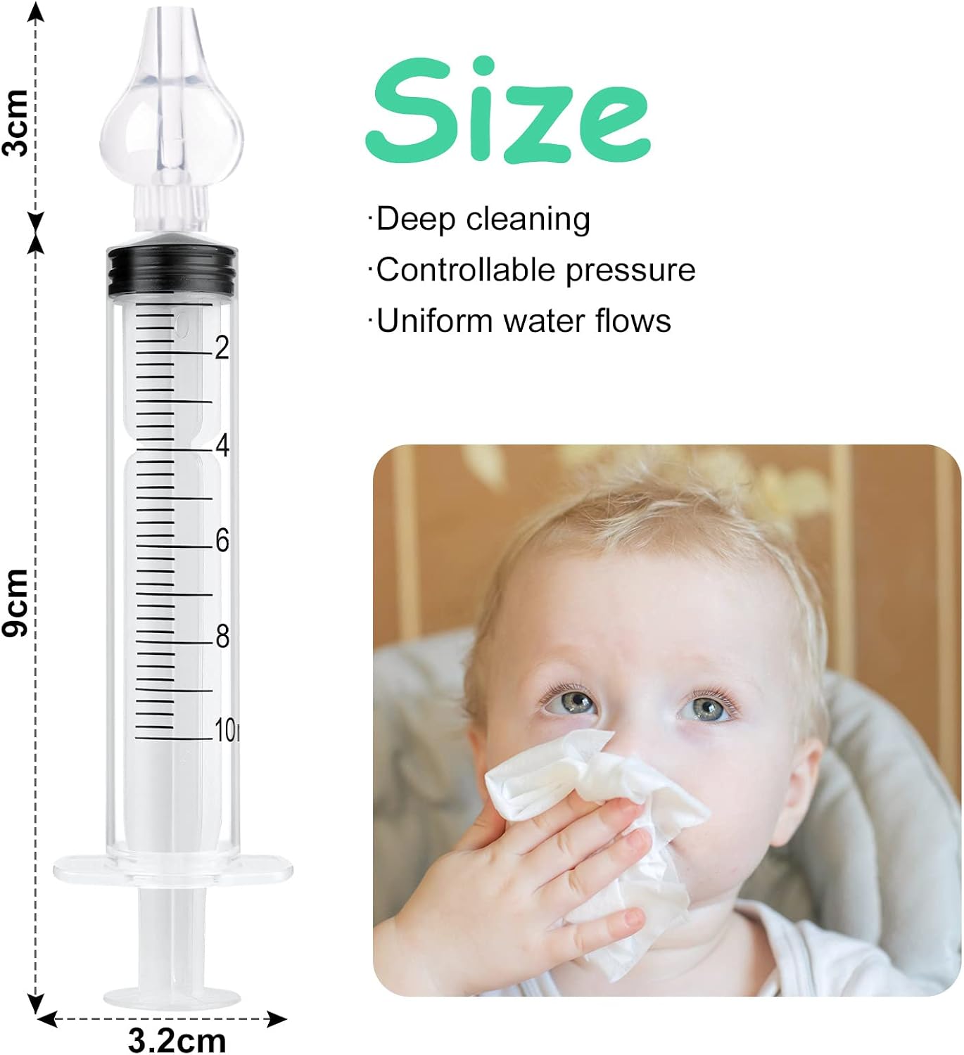Vicloon Baby Nasal Irrigator, 2PCS Nasal Syringe for Baby, Syringe Nasal Irrigator with Cleanable and Reusable Silicone Nasal Suction Tip forIrrigation, Nasal Spray, Nasal Hygiene（Transparent）