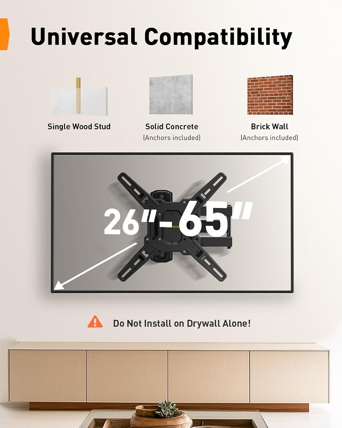 Perlegear Full Motion TV Mount for 26–65 inch TVs up to 82 lbs