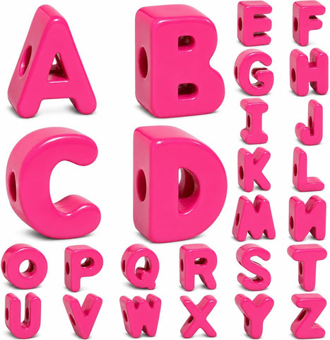 26 Pcs Chunky Large Magenta Letter Beads, 20mm Jumbo 3D Acrylic Letter Beads, Big Letter Beads for Bracelets, Necklaces, Bagcharms, Shoelaces, Keychains, Lanyards, Letter Charms for Craft