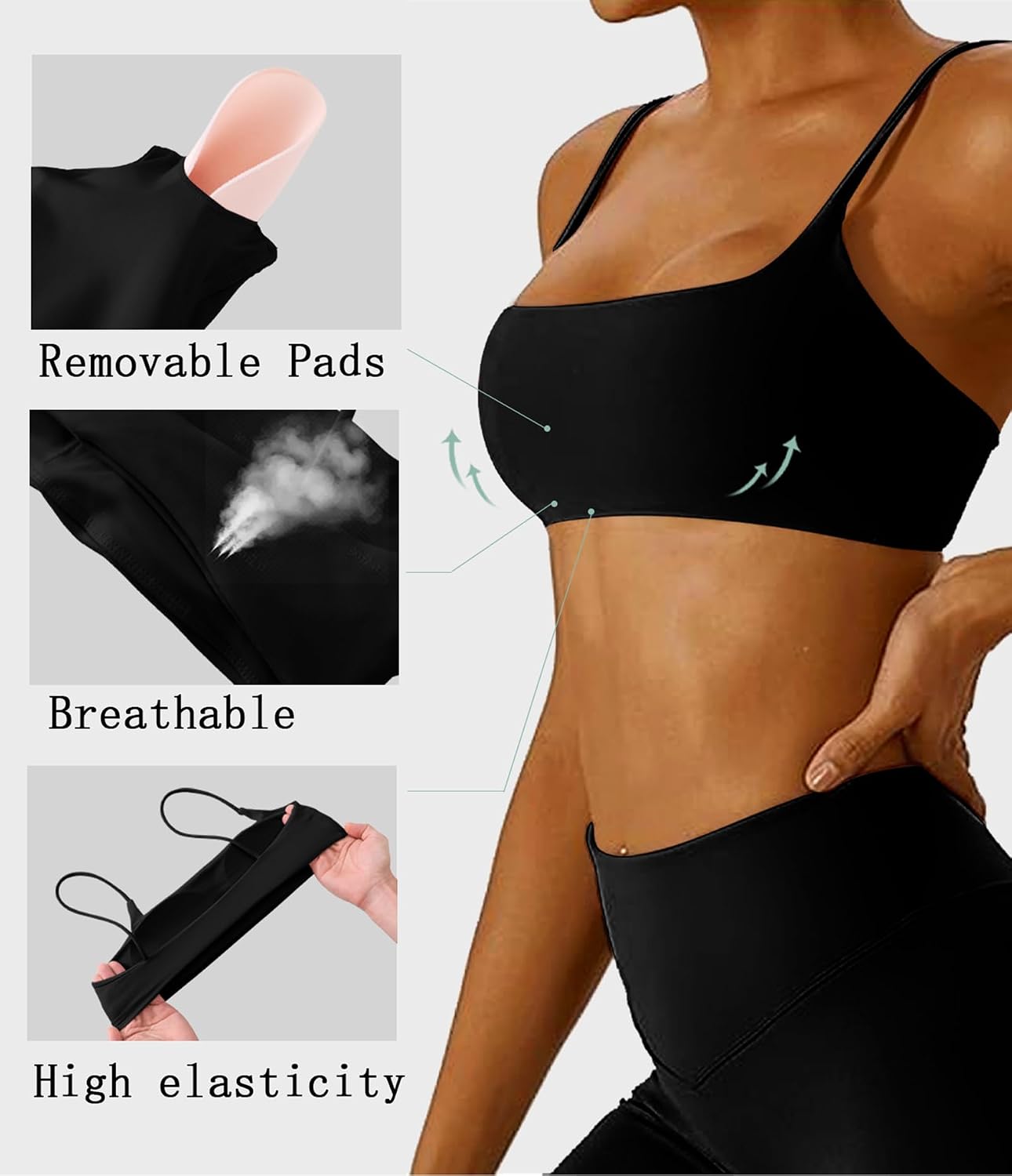 Comper Women's Sports Bra with Thin Straps Stretchy Wirefree Workout Bras Lightweight Workouts Bralette with Removable Pads