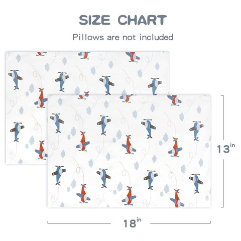 Zenssia Organic Cotton Toddler Pillow Case 13x18 Inches, 2 Pack, Airplane