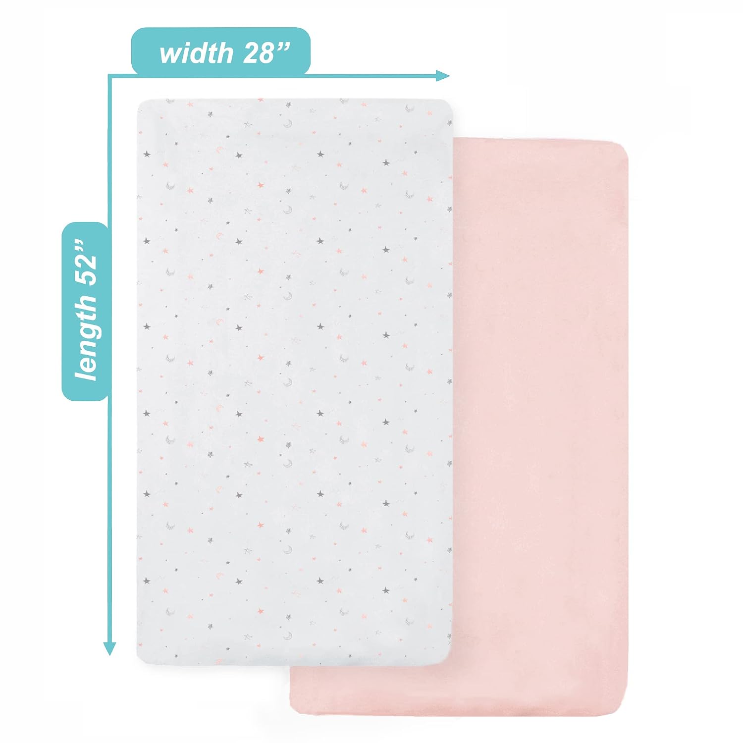 American Baby Company 2 Pack Fitted Crib Sheets 52x28", Pink Star and Blush