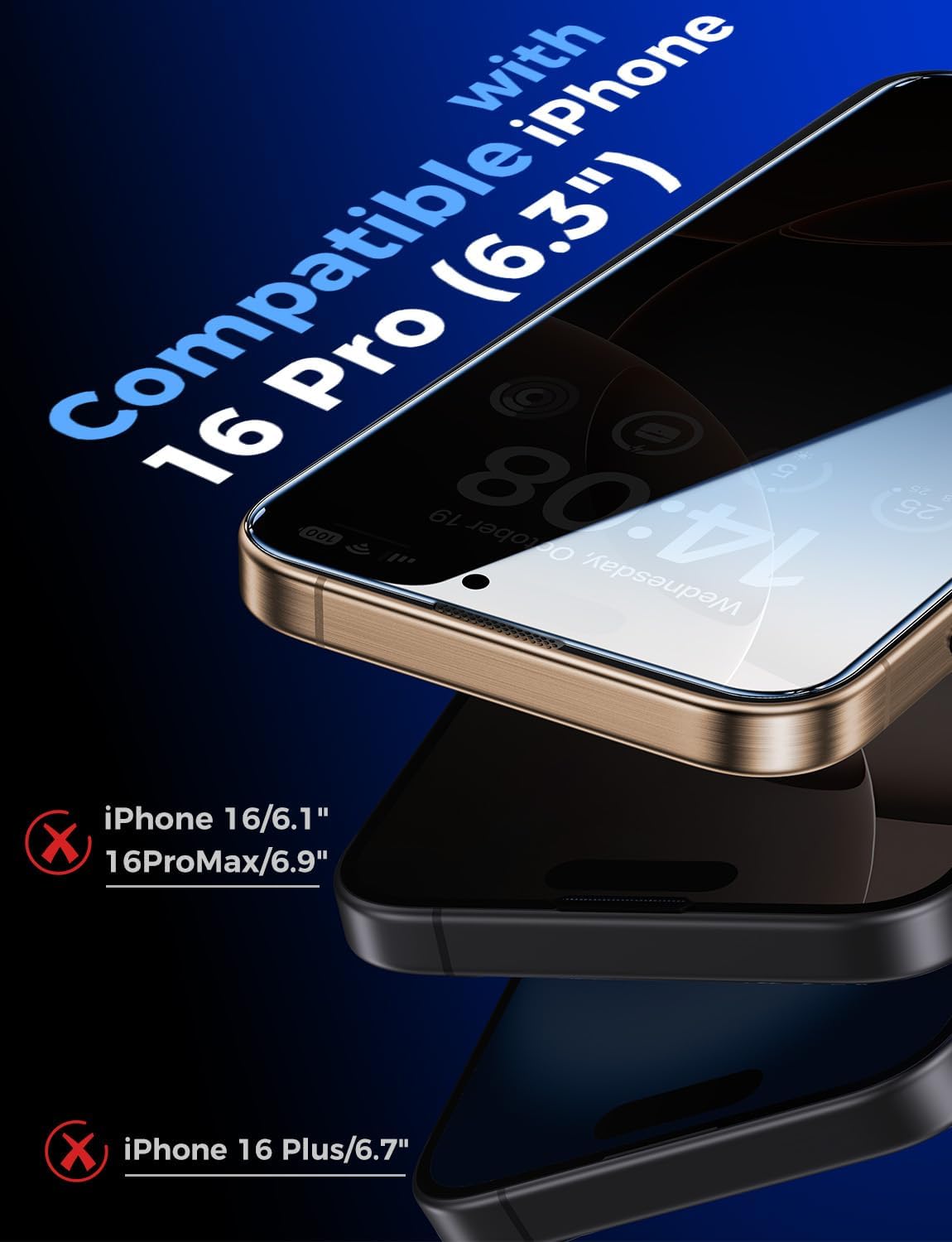 MAGIC JOHN 2 Pack for iPhone 16 Pro 6.3 inch Privacy Screen Protector