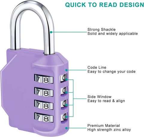 ZHEGE Combination Lock, 4 Digit Combination Padlock, Gym Lock (Purple)