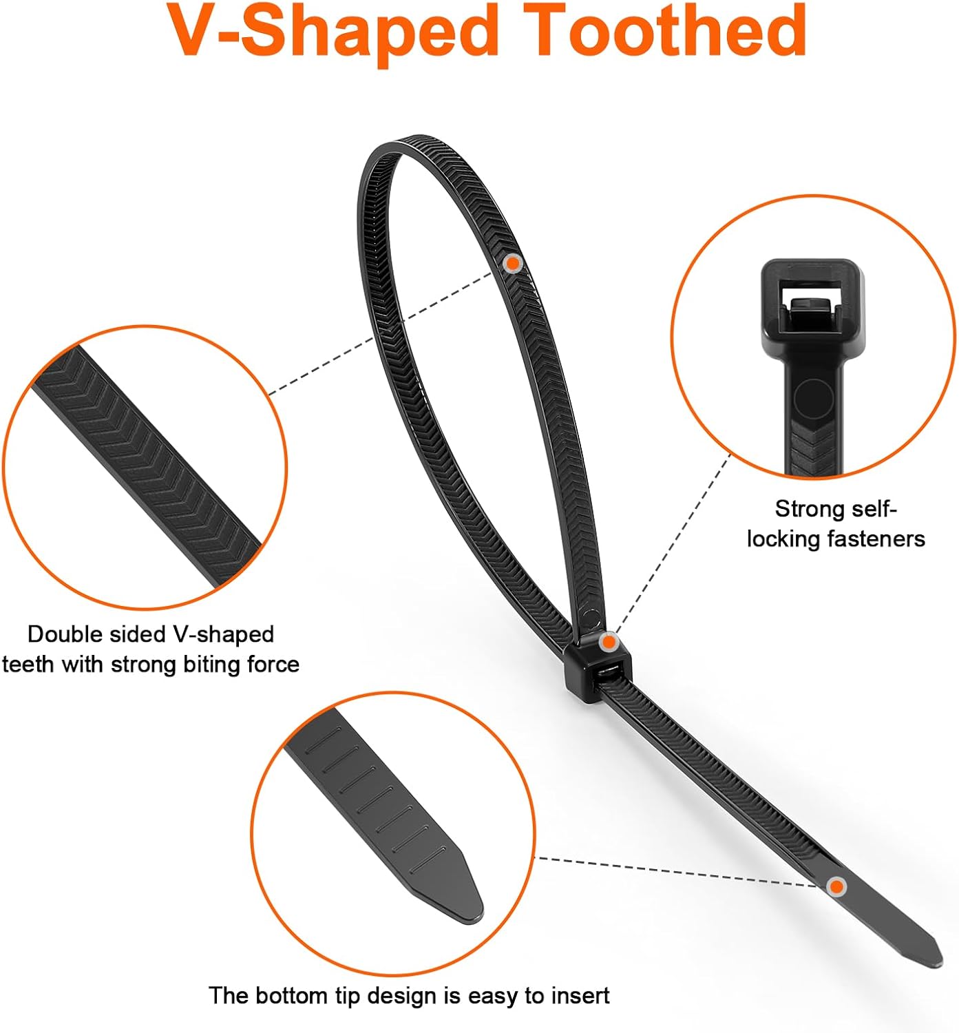 Zip Ties Heavy Duty 12 inch，V-Shaped Toothed Double Sided With 120 LBS Tensile Strength Cable Ties ，Extra Large Wire Ties Adjustable Nylon Tie Wraps for Indoor Outdoor Patented Design（100 Pack Black）