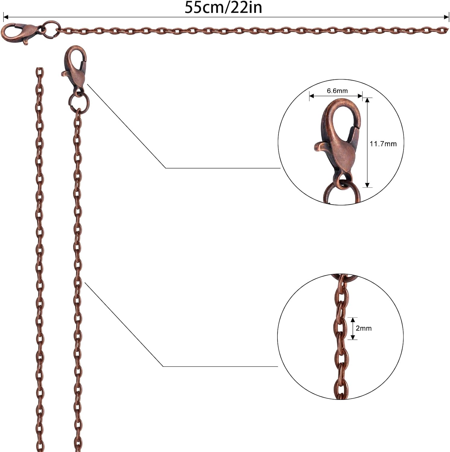 Lemonkey 24 Pcs Necklace Chains Bulk,Red Copper Chains for Jewelry Making