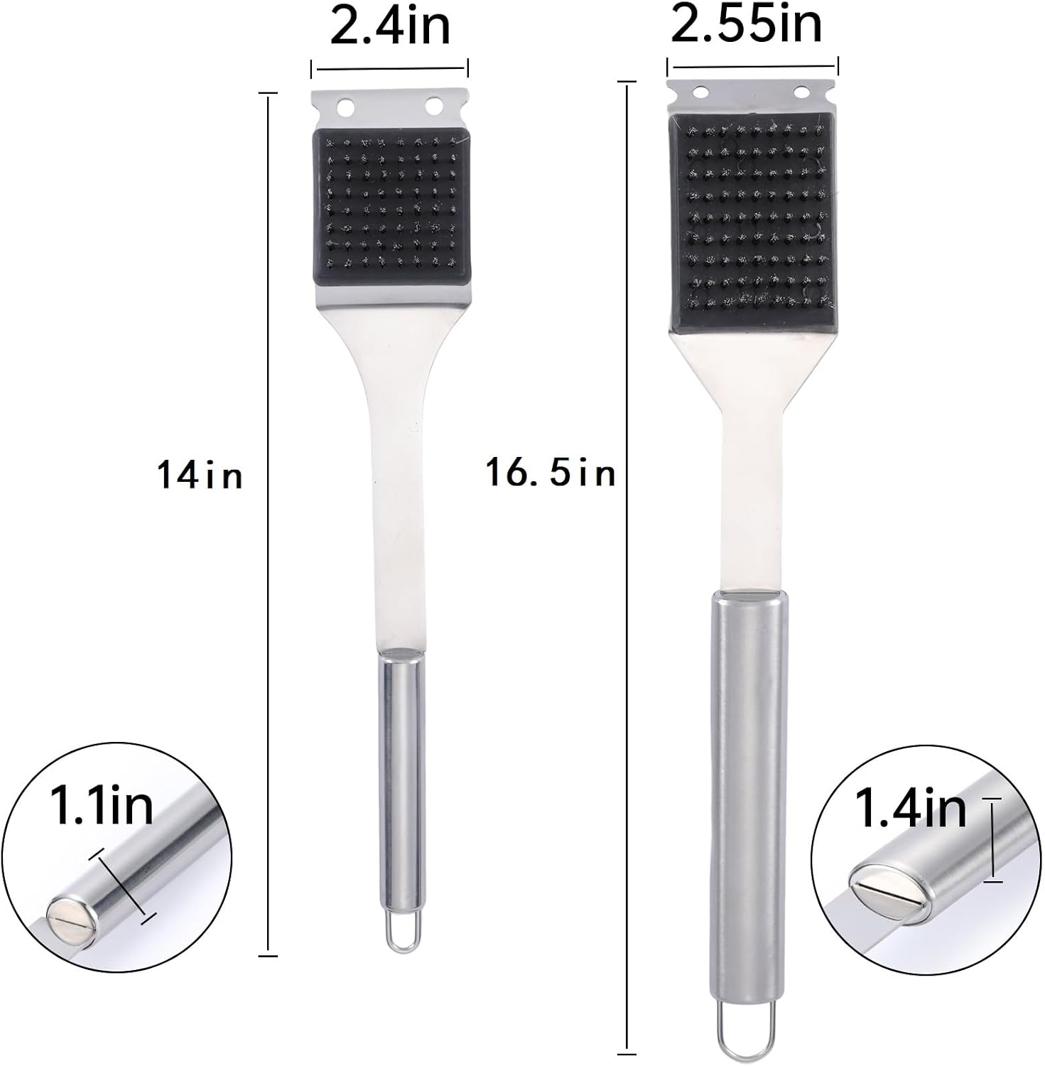 2 Pack Grill Brush and Scraper, 16.5” & 14” Wire BBQ Grill Brush