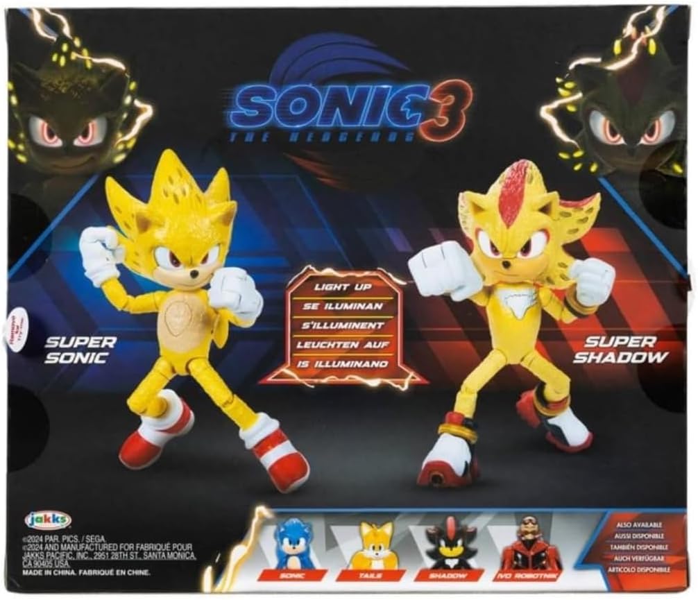 JAKKS Pacific Sonic The Hedgehog Light Up Super Sonic & Super Shadow Action Figure Set