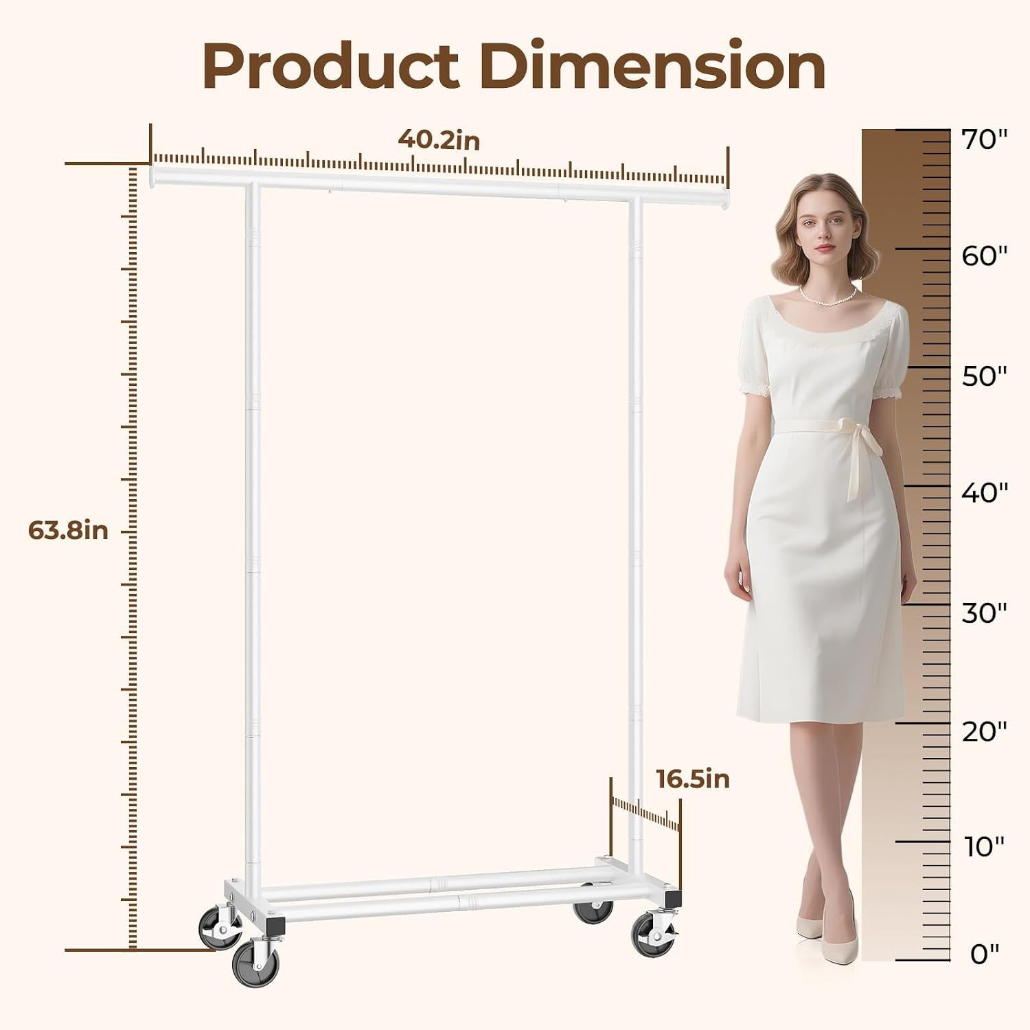HYSEYY Clothes Rack, Clothing Rack for Hanging Clothes, Rolling Garment Rack Sturdy Coat Rack Portable Wardrobe Rack Metal Closet Rack for Bedroom Laundry Living Room, White