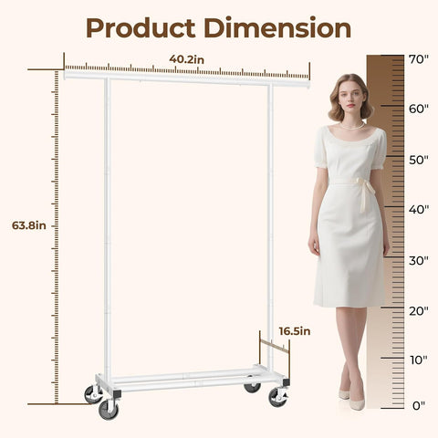 HYSEYY Clothes Rack, Clothing Rack for Hanging Clothes, Rolling Garment Rack Sturdy Coat Rack Portable Wardrobe Rack Metal Closet Rack for Bedroom Laundry Living Room, White