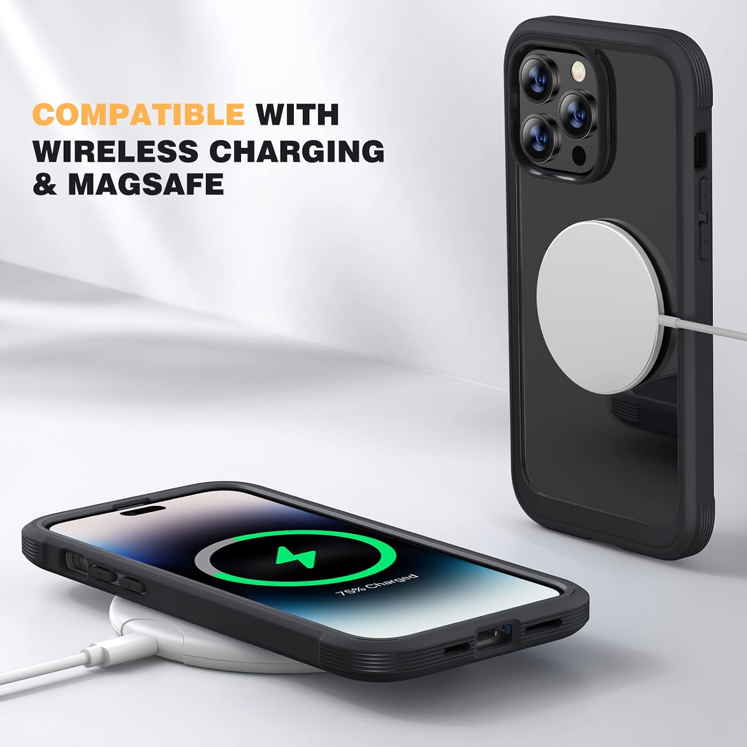 Diaclara Designed for iPhone 14 Pro Case 6.1’’, Full Body Rugged Case w/Built-in Touch Sensitive Anti-Scratch Screen Protector+9H Tempered Glass Camera Lens Protector (Black)
