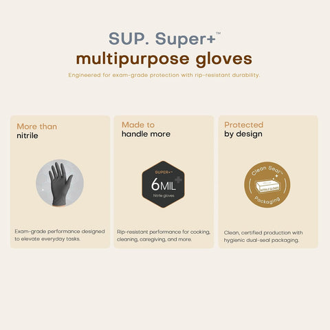 SUPER+ Black Nitrile Gloves HEAVY DUTY 6 Mil Disposable Chemical Resistant Powder & Latex Free Medical Food Safe, 60/600 Ct