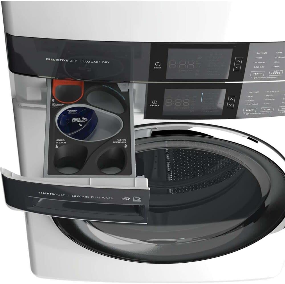 Electrolux ELTE7600AW 4.5 Cu. Ft. Front-Load Washer & 8.0 Cu. Ft. Electric Dryer Stacked Laundry Tower in White with SmartBoost Premixing
