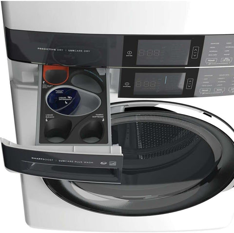 Electrolux ELTE7600AW 4.5 Cu. Ft. Front-Load Washer & 8.0 Cu. Ft. Electric Dryer Stacked Laundry Tower in White with SmartBoost Premixing
