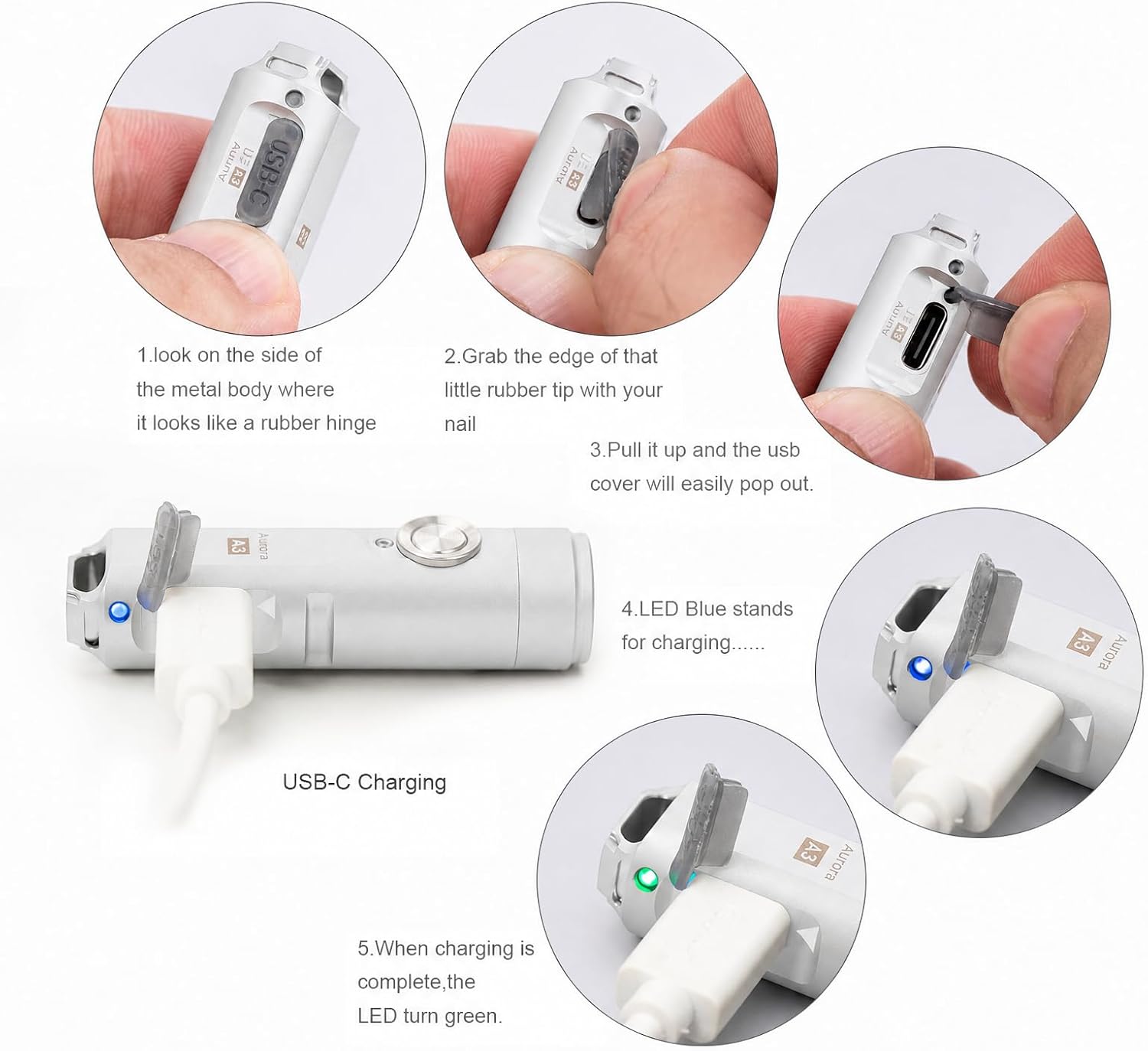 RovyVon A3 Gen 4 Mini Keychain Flashlight, Super Bright 650 Lumens, USB C Rechargeable EDC Flashlight Water-Resistant, Compact and Portable for Everyday Carry, Camping, Hiking, Emergency (Mao White)