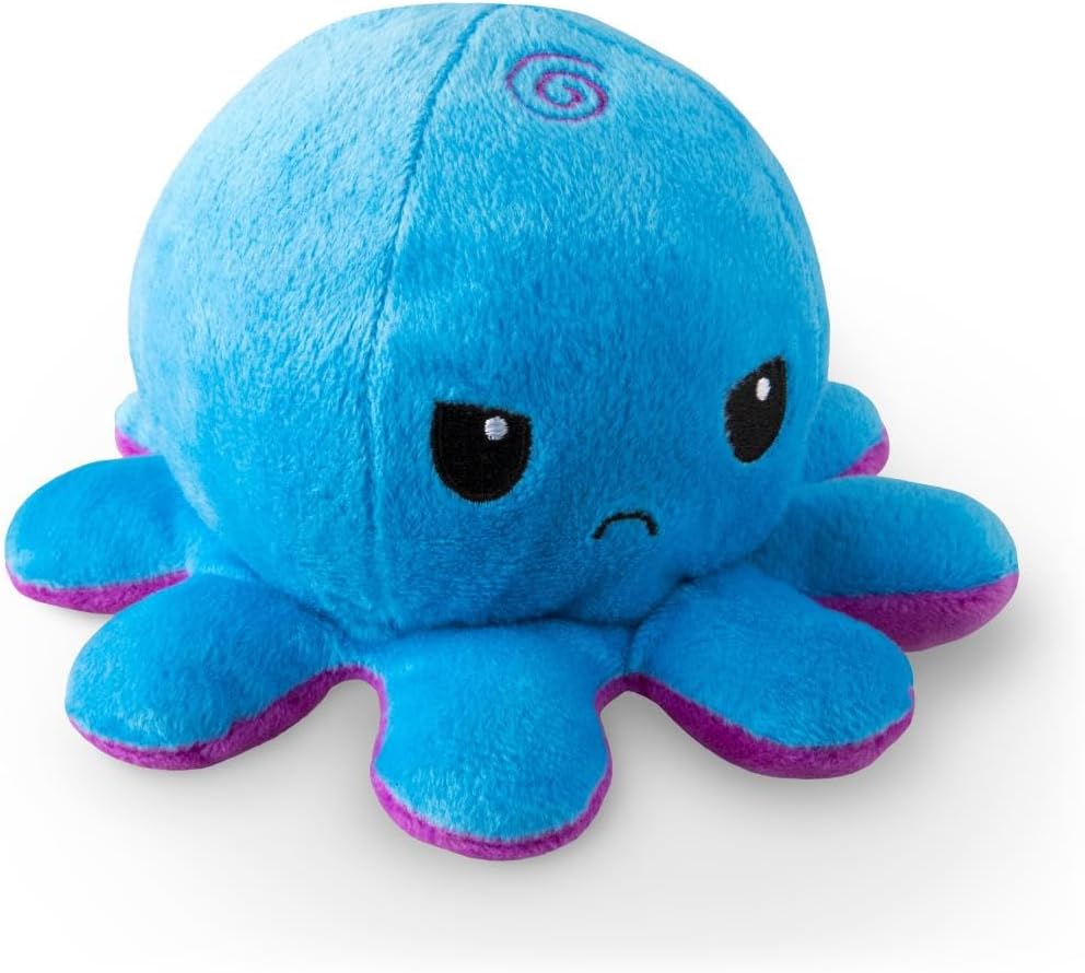 TeeTurtle Reversible Octopus Plushie - 4-Inch Purple Purple + Blue Two-Sided Flip Plush Toy with Embroidered Details - Cute Mini Collectible Plush for Kids, Teens, and Adults